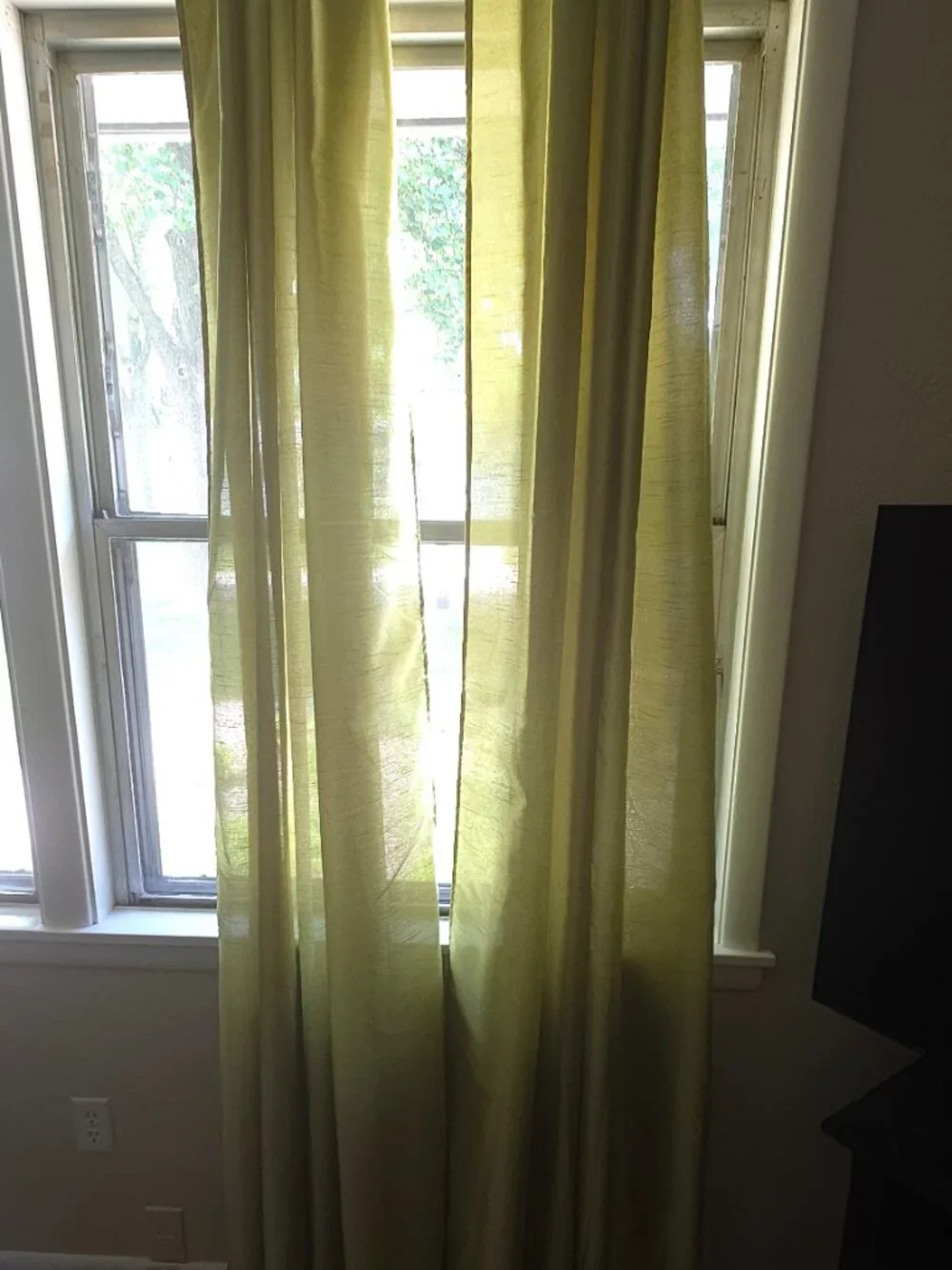 Mira Lime Green Faux Silk Semi Sheer Grommet Curtain Panels Set of 2 | 84x58